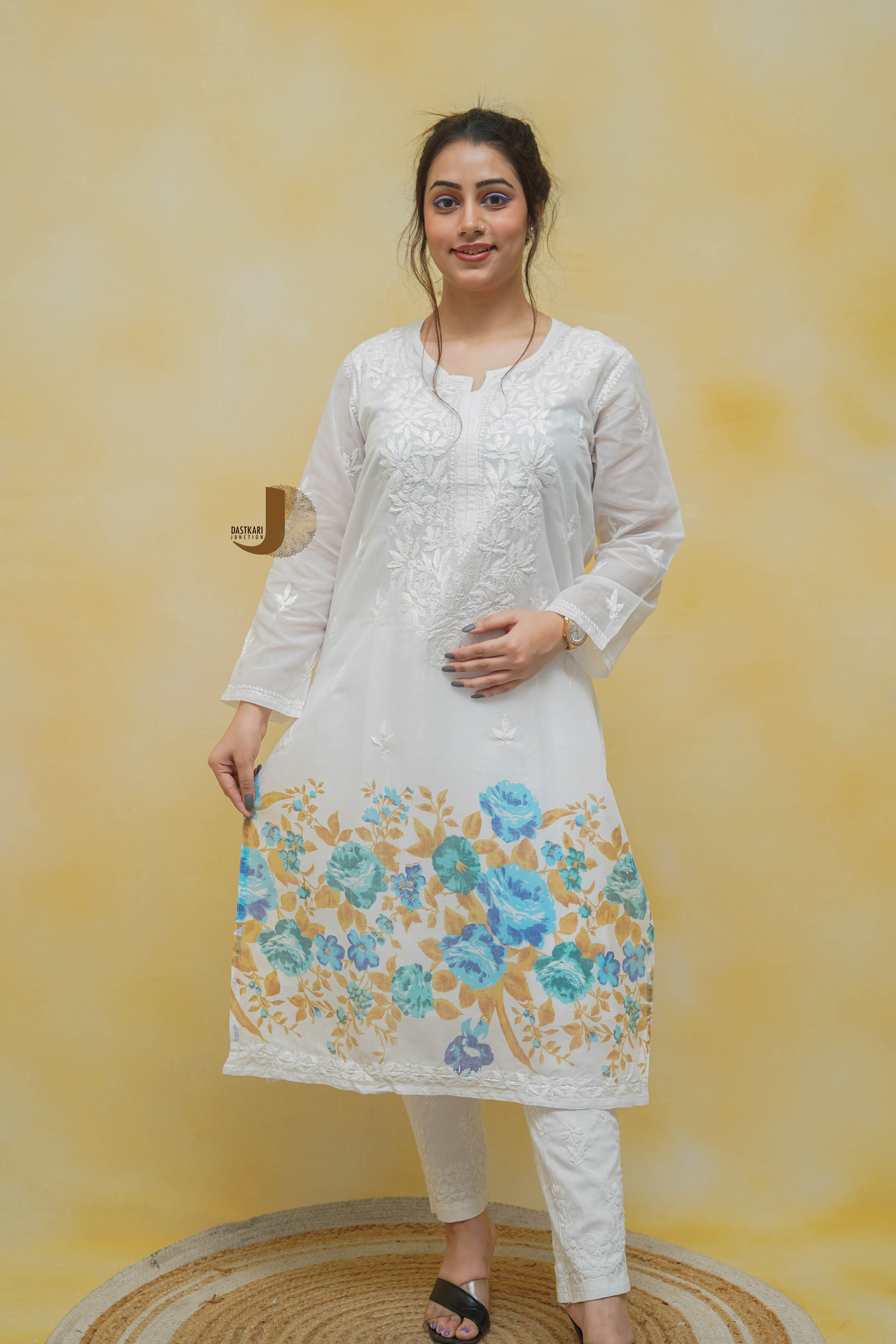 Blue and Gold Mandala Print Cotton Kurti