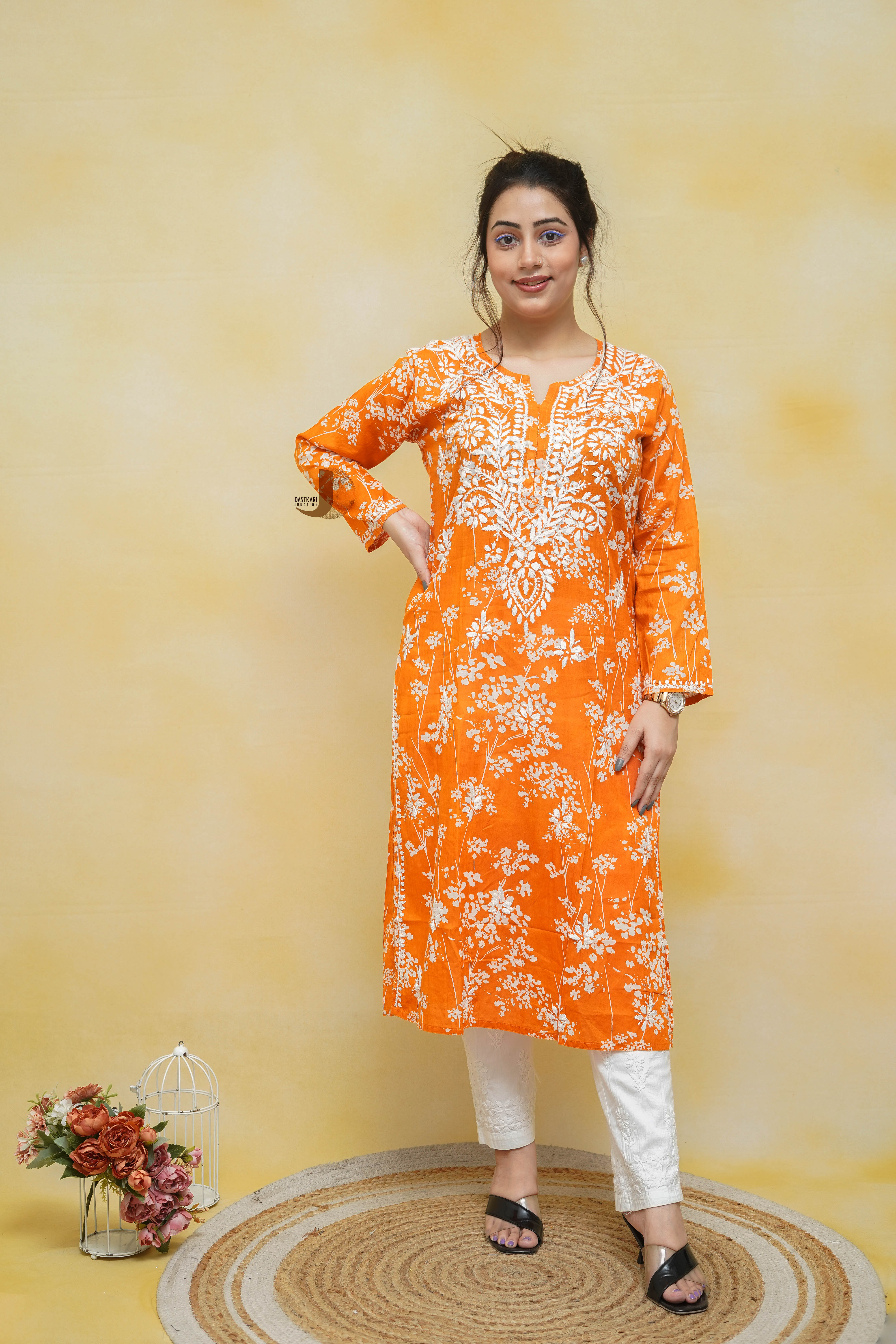 Orange Mulmul kurti