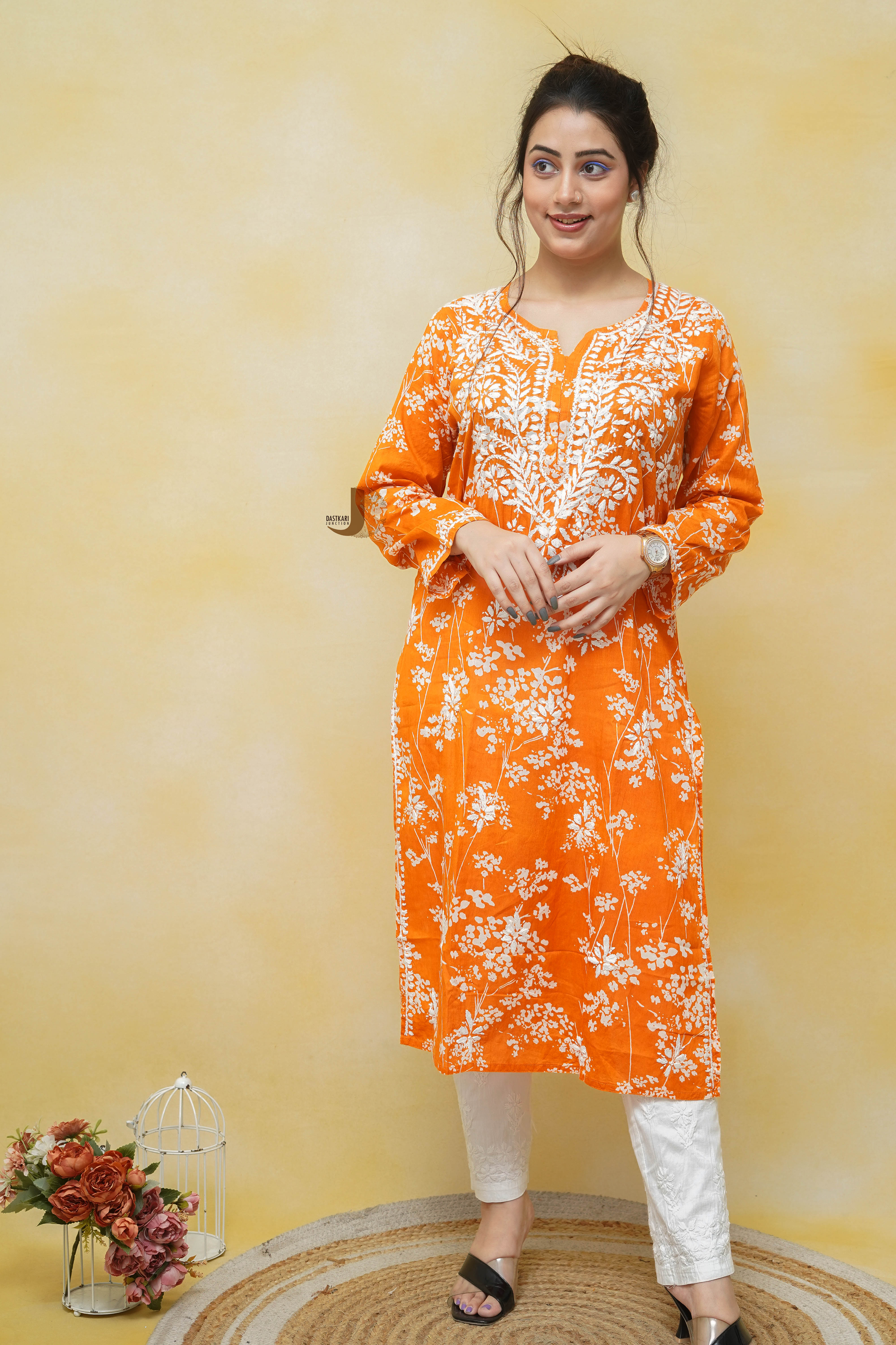 Orange Mulmul kurti