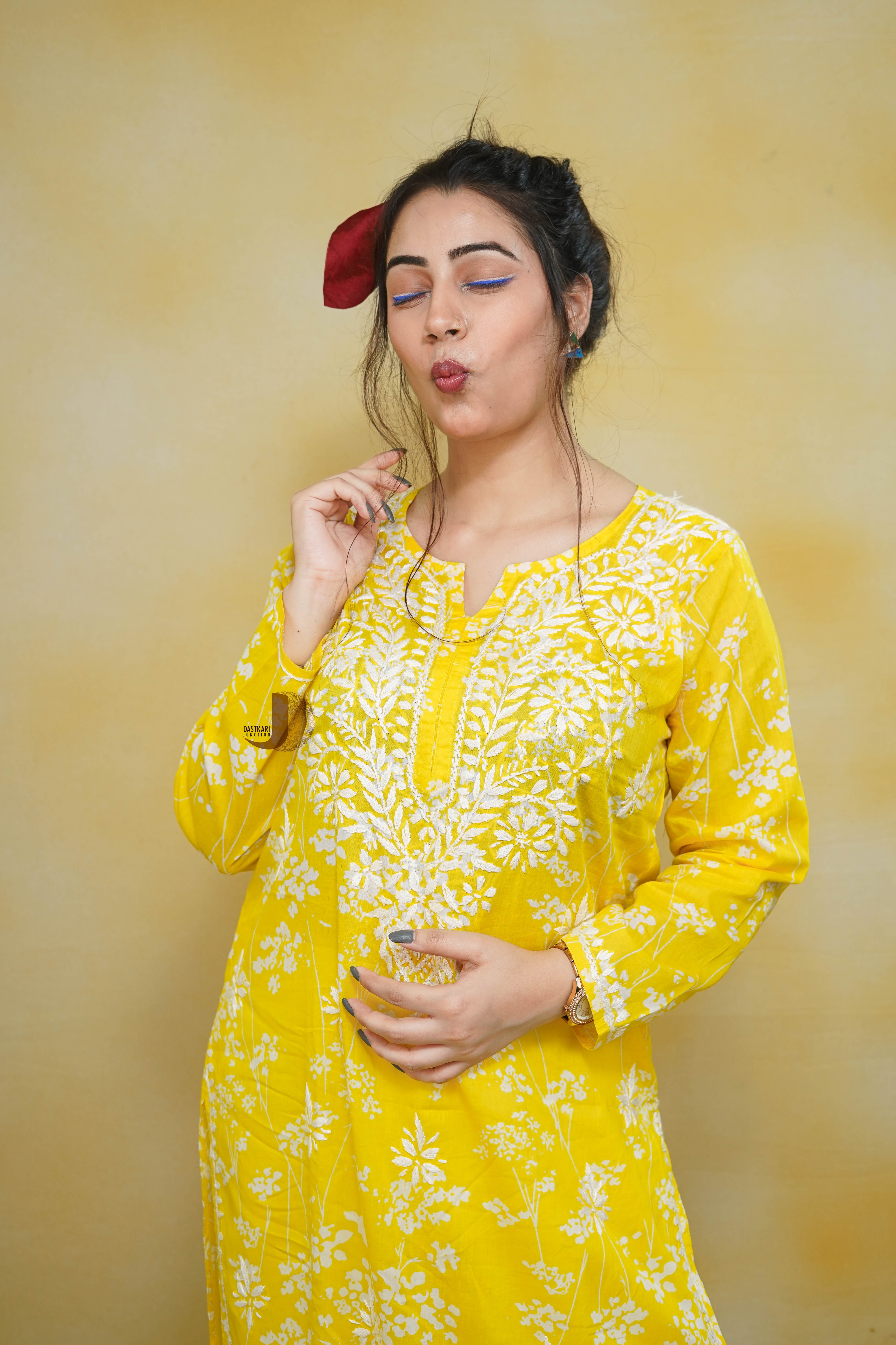 Yellow Mulmul kurti