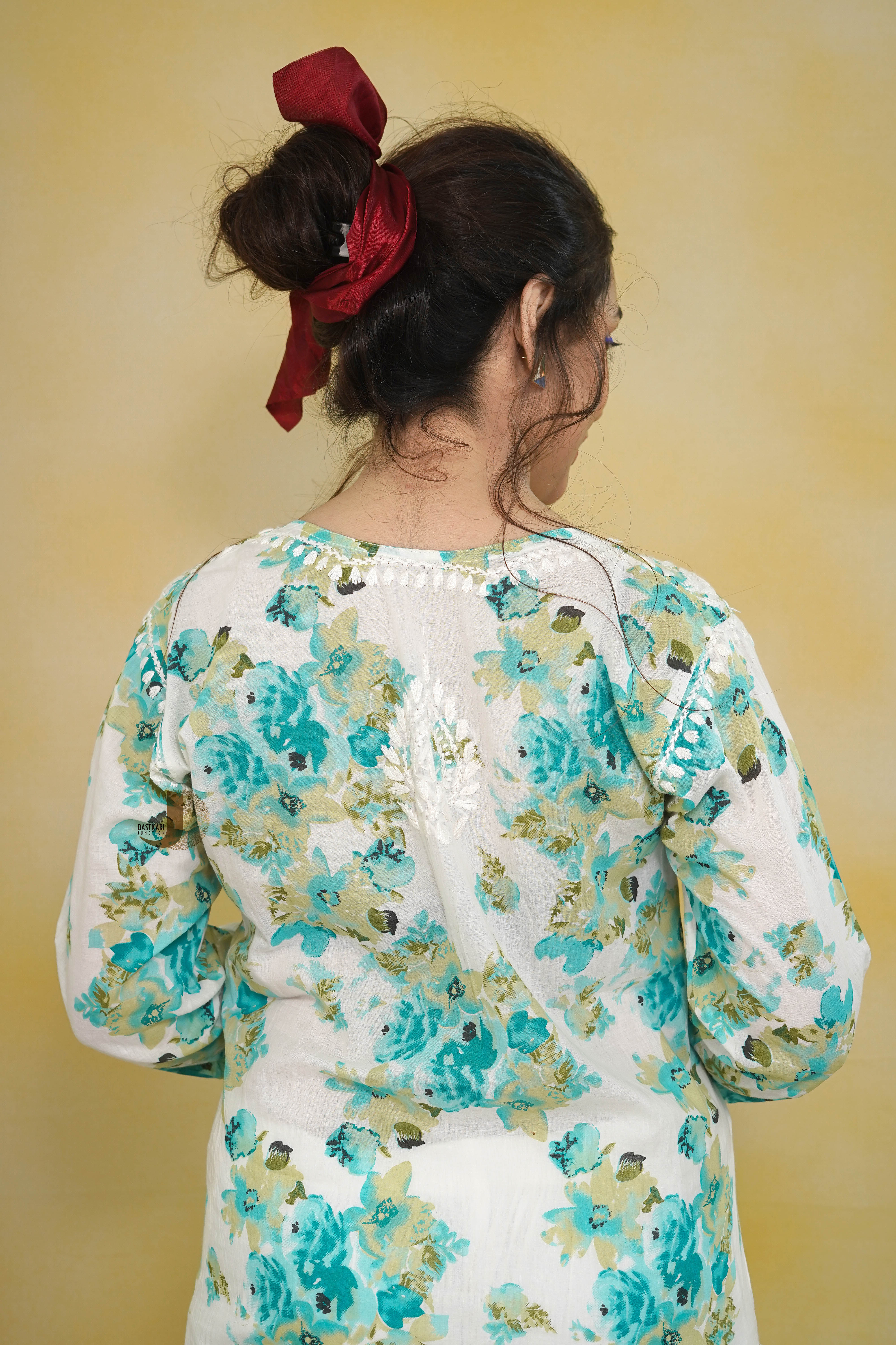 Blue Floral Mulmul Kurti